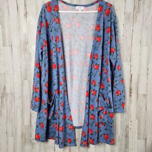 LuLaRoe Caroline Cardigan Sweater Blue Red Size 2XL
